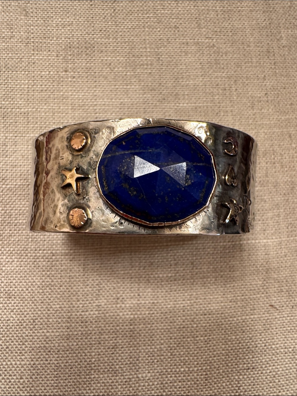 Jes Maharry Silver Cuff Bracelet w/Lapis Lazuli Channel Set in Rose Gold